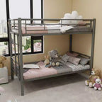 Bellemave Lit superposé en métal jumeau sur jumeau pour enfants, cadre en acier robuste avec échelle et garde-corps, convertible en 2 lits, pas besoin de sommier tapissier