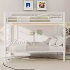 Bellemave Lit superposé en métal jumeau sur jumeau pour enfants, cadre en acier robuste avec échelle et garde-corps, convertible en 2 lits, pas besoin de sommier tapissier