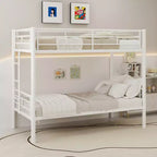 Bellemave Lit superposé en métal jumeau sur jumeau pour enfants, cadre en acier robuste avec échelle et garde-corps, convertible en 2 lits, pas besoin de sommier tapissier