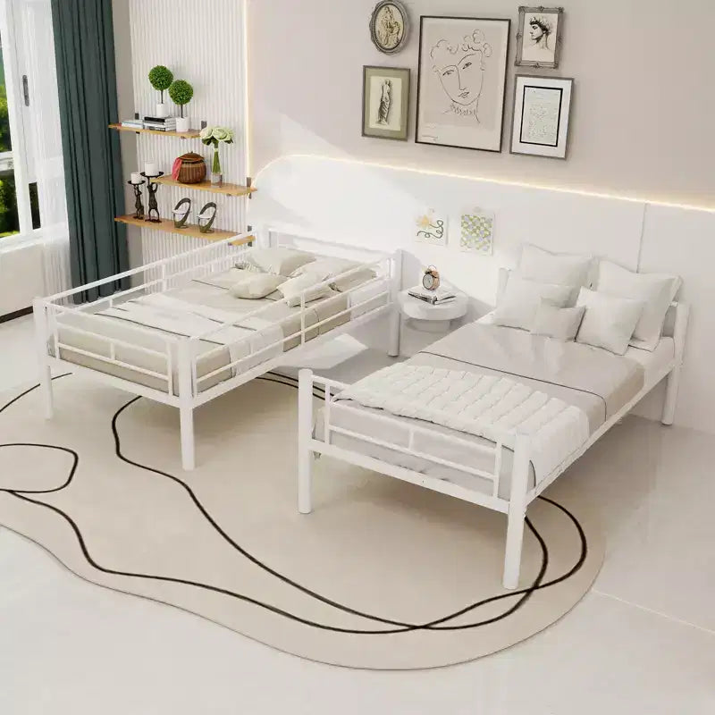 Bellemave Lit superposé en métal jumeau sur jumeau pour enfants, cadre en acier robuste avec échelle et garde-corps, convertible en 2 lits, pas besoin de sommier tapissier