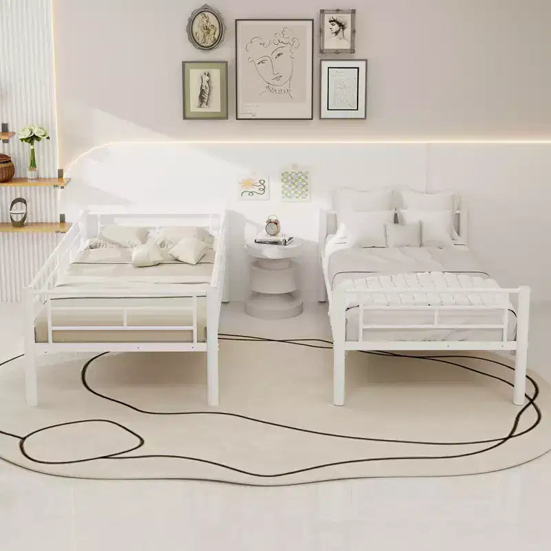 Bellemave Lit superposé en métal jumeau sur jumeau pour enfants, cadre en acier robuste avec échelle et garde-corps, convertible en 2 lits, pas besoin de sommier tapissier