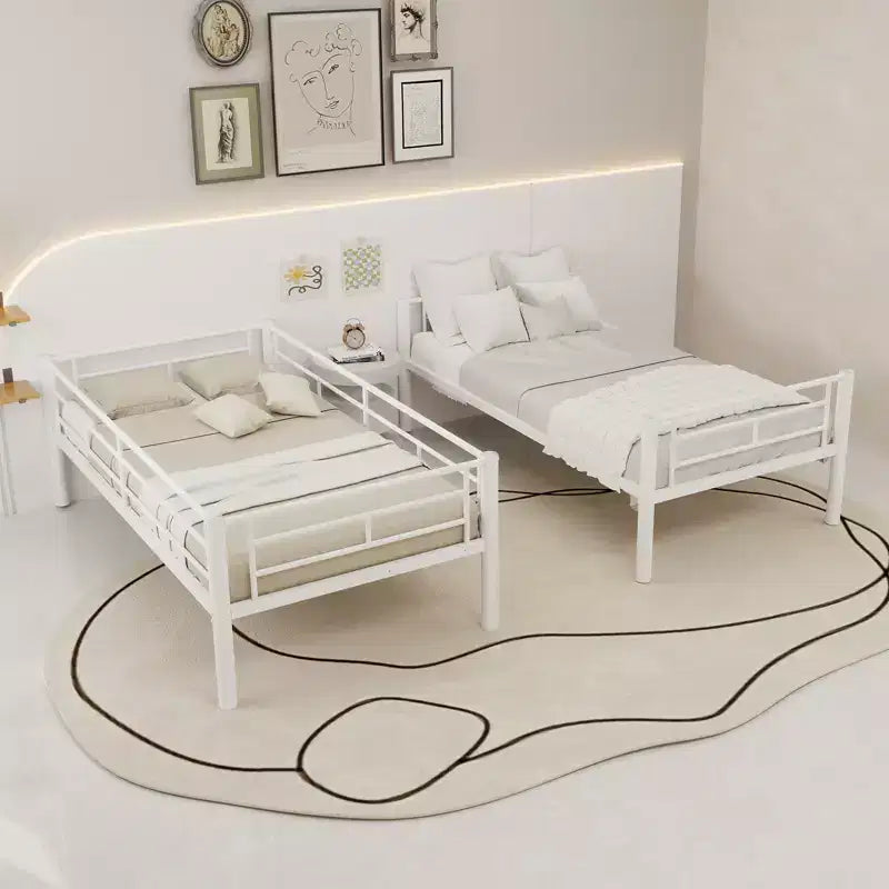 Bellemave Lit superposé en métal jumeau sur jumeau pour enfants, cadre en acier robuste avec échelle et garde-corps, convertible en 2 lits, pas besoin de sommier tapissier