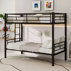 Bellemave Lit superposé en métal jumeau sur jumeau pour enfants, cadre en acier robuste avec échelle et garde-corps, convertible en 2 lits, pas besoin de sommier tapissier