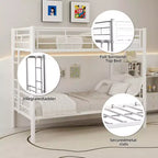 Bellemave Lit superposé en métal jumeau sur jumeau pour enfants, cadre en acier robuste avec échelle et garde-corps, convertible en 2 lits, pas besoin de sommier tapissier