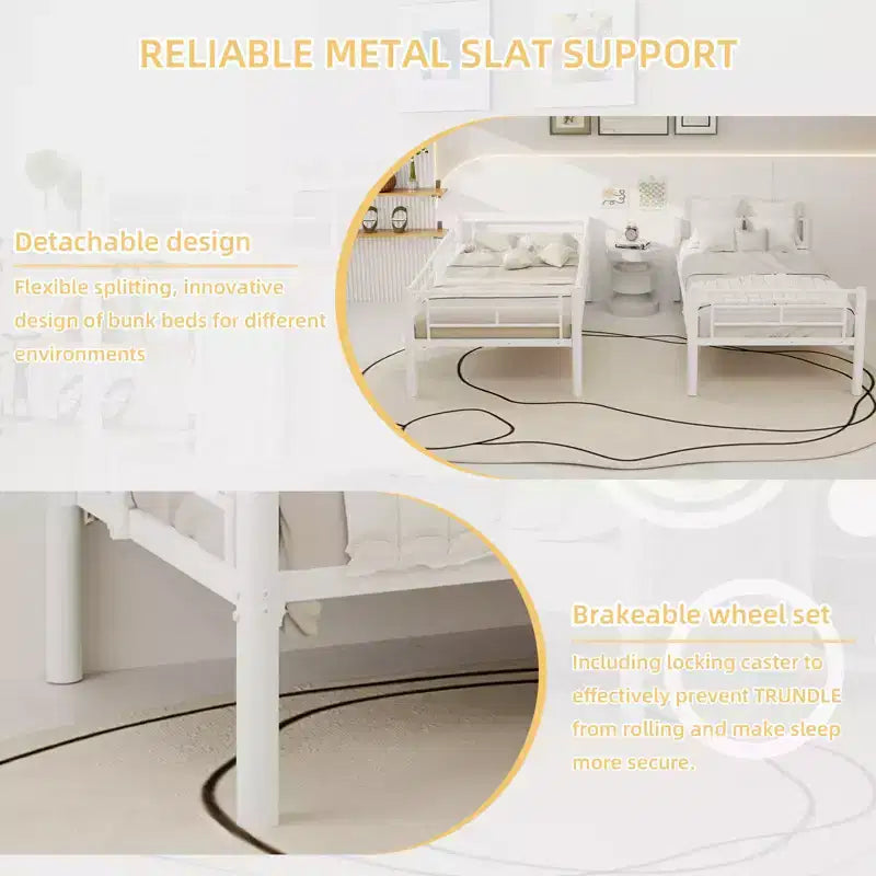 Bellemave Lit superposé en métal jumeau sur jumeau pour enfants, cadre en acier robuste avec échelle et garde-corps, convertible en 2 lits, pas besoin de sommier tapissier