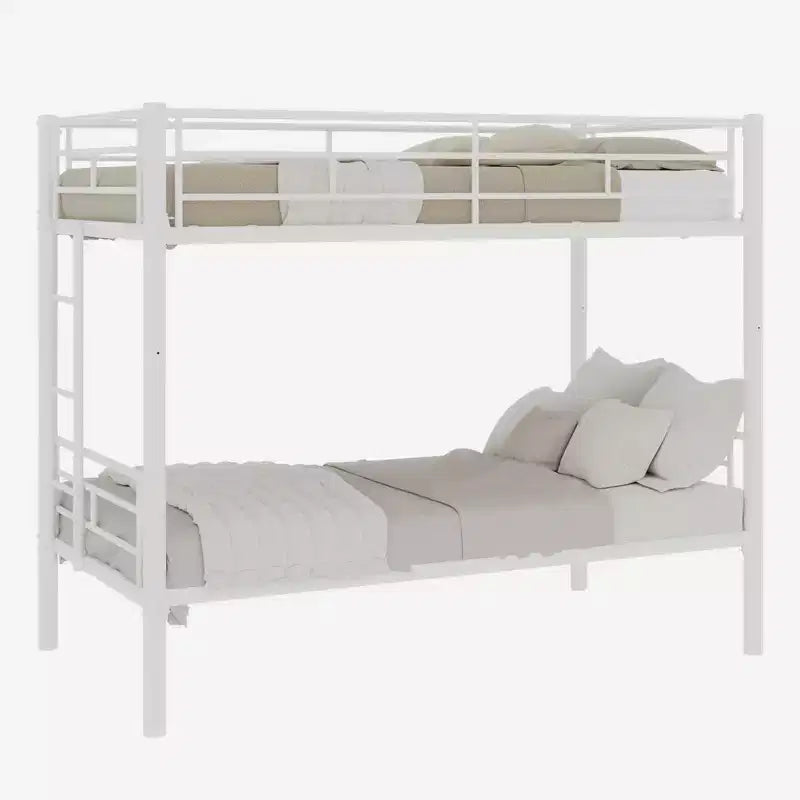 Bellemave Lit superposé en métal jumeau sur jumeau pour enfants, cadre en acier robuste avec échelle et garde-corps, convertible en 2 lits, pas besoin de sommier tapissier
