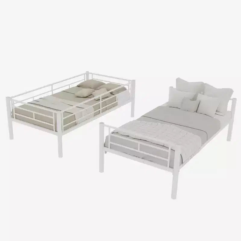 Bellemave Lit superposé en métal jumeau sur jumeau pour enfants, cadre en acier robuste avec échelle et garde-corps, convertible en 2 lits, pas besoin de sommier tapissier