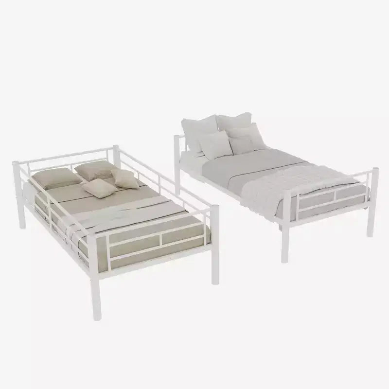 Bellemave Lit superposé en métal jumeau sur jumeau pour enfants, cadre en acier robuste avec échelle et garde-corps, convertible en 2 lits, pas besoin de sommier tapissier