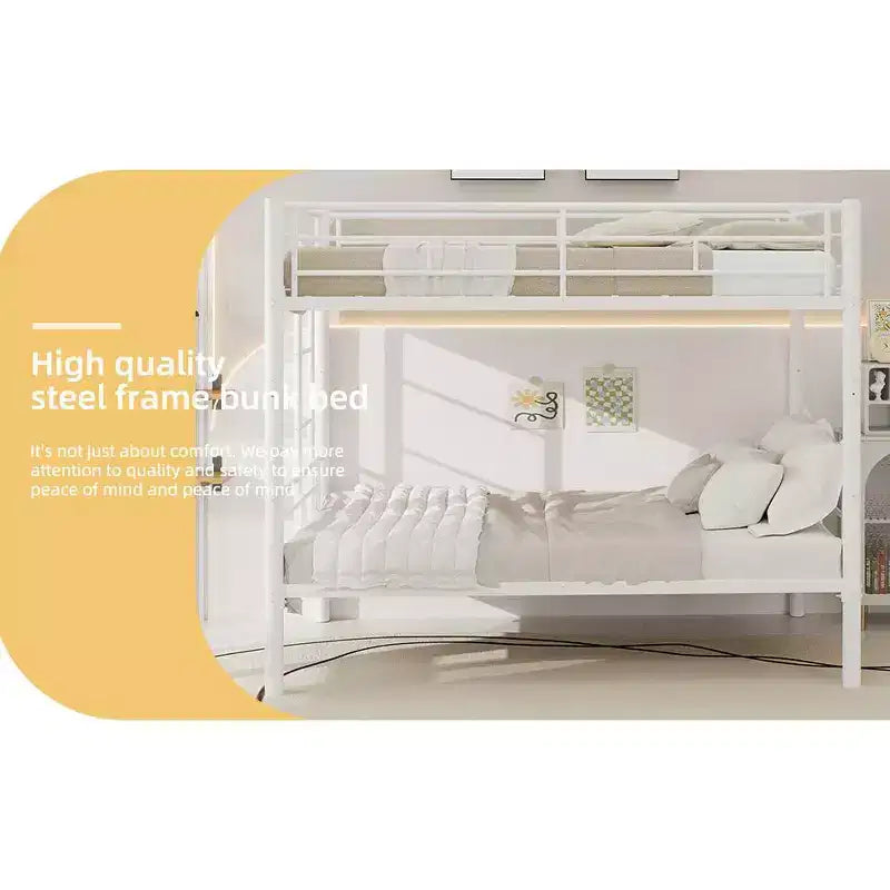 Bellemave Lit superposé en métal jumeau sur jumeau pour enfants, cadre en acier robuste avec échelle et garde-corps, convertible en 2 lits, pas besoin de sommier tapissier