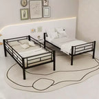 Bellemave Lit superposé en métal jumeau sur jumeau pour enfants, cadre en acier robuste avec échelle et garde-corps, convertible en 2 lits, pas besoin de sommier tapissier