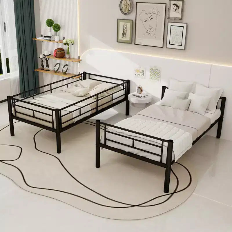 Bellemave Lit superposé en métal jumeau sur jumeau pour enfants, cadre en acier robuste avec échelle et garde-corps, convertible en 2 lits, pas besoin de sommier tapissier