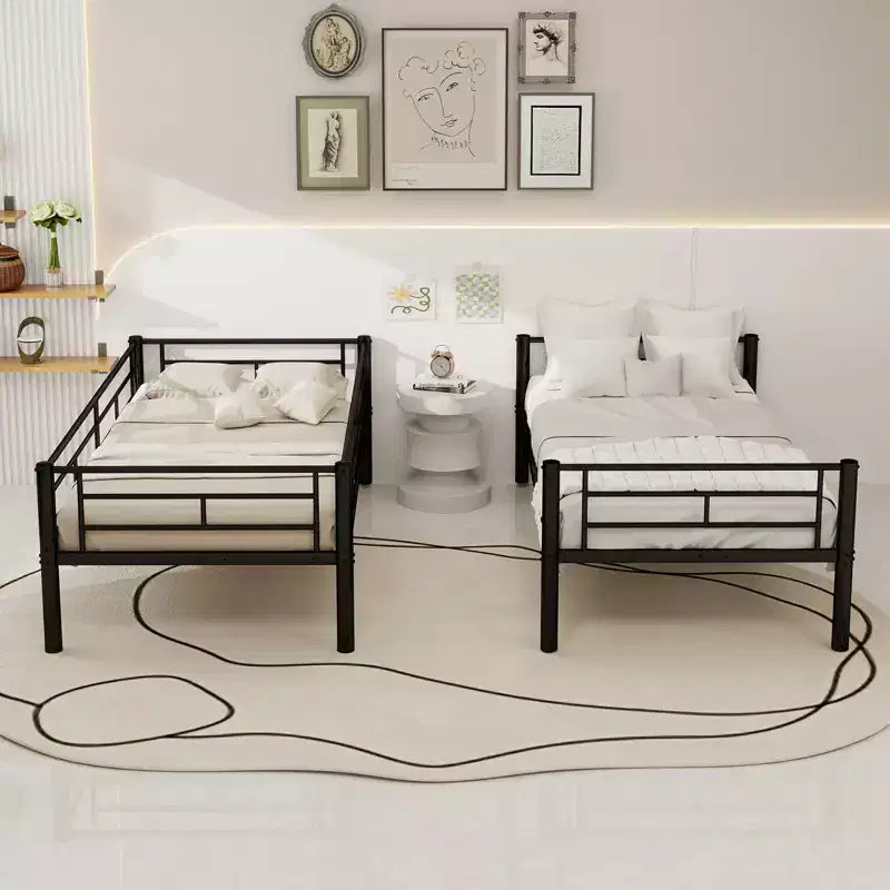 Bellemave Lit superposé en métal jumeau sur jumeau pour enfants, cadre en acier robuste avec échelle et garde-corps, convertible en 2 lits, pas besoin de sommier tapissier