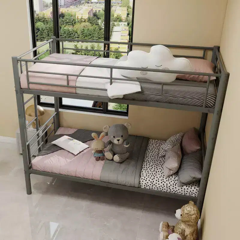 Bellemave Lit superposé en métal jumeau sur jumeau pour enfants, cadre en acier robuste avec échelle et garde-corps, convertible en 2 lits, pas besoin de sommier tapissier