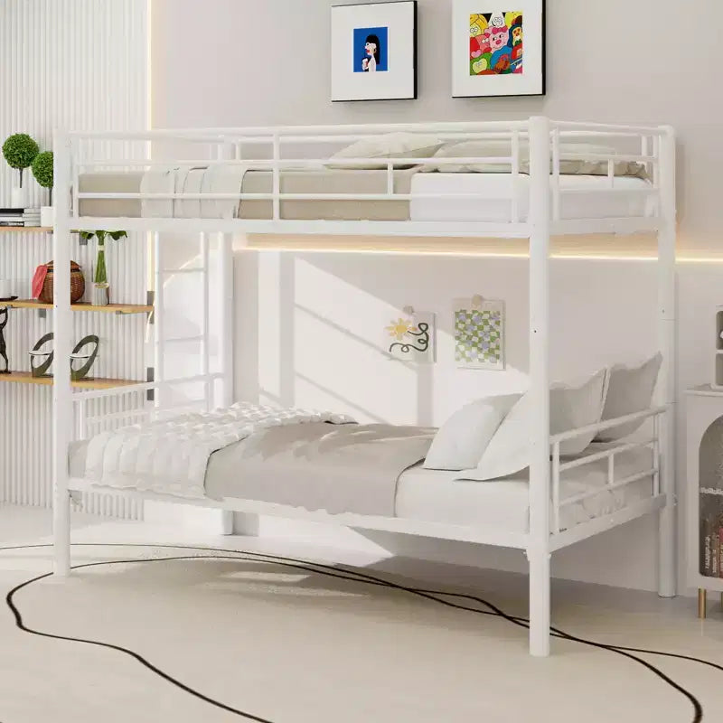 Bellemave Lit superposé en métal jumeau sur jumeau pour enfants, cadre en acier robuste avec échelle et garde-corps, convertible en 2 lits, pas besoin de sommier tapissier