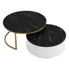 Tables basses gigognes rondes dorées, lot de 2, table centrale cannelée avec pieds dorés, tables d'appoint modernes avec tiroir pour le salon