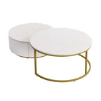 Tables basses gigognes rondes dorées, lot de 2, table centrale cannelée avec pieds dorés, tables d'appoint modernes avec tiroir pour le salon
