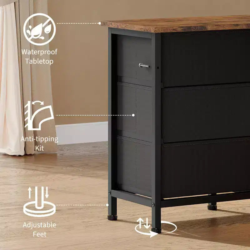 Meuble TV pour téléviseurs de 65, 70, 75 pouces, commode longue à 10 tiroirs avec prises de courant, meuble TV de 63 pouces avec tiroirs de rangement