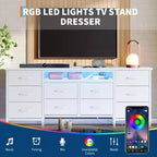 Meuble TV pour téléviseurs de 65, 70, 75 pouces, commode longue à 10 tiroirs avec prises de courant, meuble TV de 63 pouces avec tiroirs de rangement