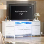 Meuble TV pour téléviseurs de 65, 70, 75 pouces, commode longue à 10 tiroirs avec prises de courant, meuble TV de 63 pouces avec tiroirs de rangement
