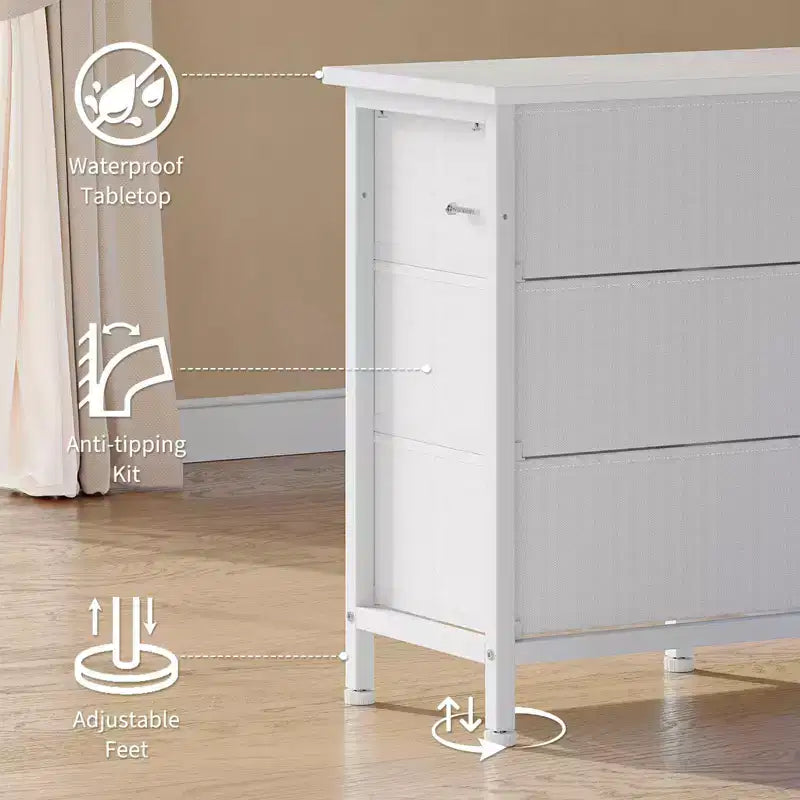 Meuble TV pour téléviseurs de 65, 70, 75 pouces, commode longue à 10 tiroirs avec prises de courant, meuble TV de 63 pouces avec tiroirs de rangement