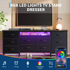 Meuble TV pour téléviseurs de 65, 70, 75 pouces, commode longue à 10 tiroirs avec prises de courant, meuble TV de 63 pouces avec tiroirs de rangement