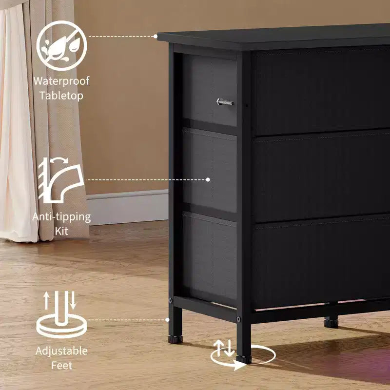 Meuble TV pour téléviseurs de 65, 70, 75 pouces, commode longue à 10 tiroirs avec prises de courant, meuble TV de 63 pouces avec tiroirs de rangement