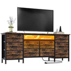 Meuble TV pour téléviseurs de 65, 70, 75 pouces, commode longue à 10 tiroirs avec prises de courant, meuble TV de 63 pouces avec tiroirs de rangement