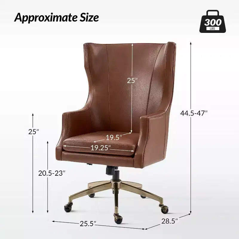 Chaise de bureau Gonzalo en cuir véritable avec dossier haut|ARTFUL LIVING DESIGNS