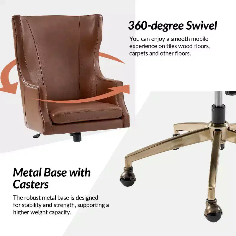 Chaise de bureau Gonzalo en cuir véritable avec dossier haut|ARTFUL LIVING DESIGNS