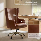 Chaise de bureau Gonzalo en cuir véritable avec dossier haut|ARTFUL LIVING DESIGNS