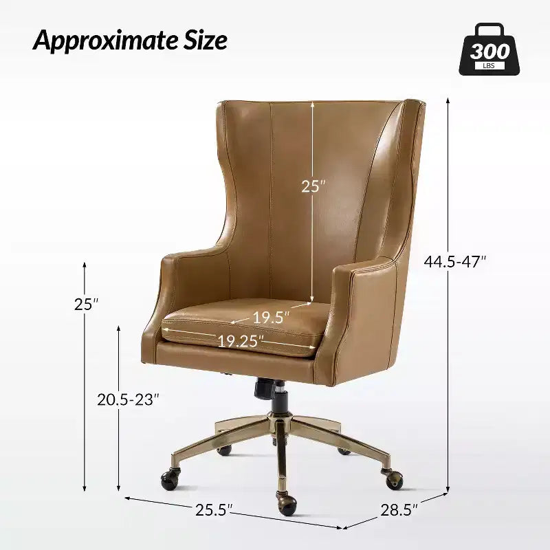 Chaise de bureau Gonzalo en cuir véritable avec dossier haut|ARTFUL LIVING DESIGNS