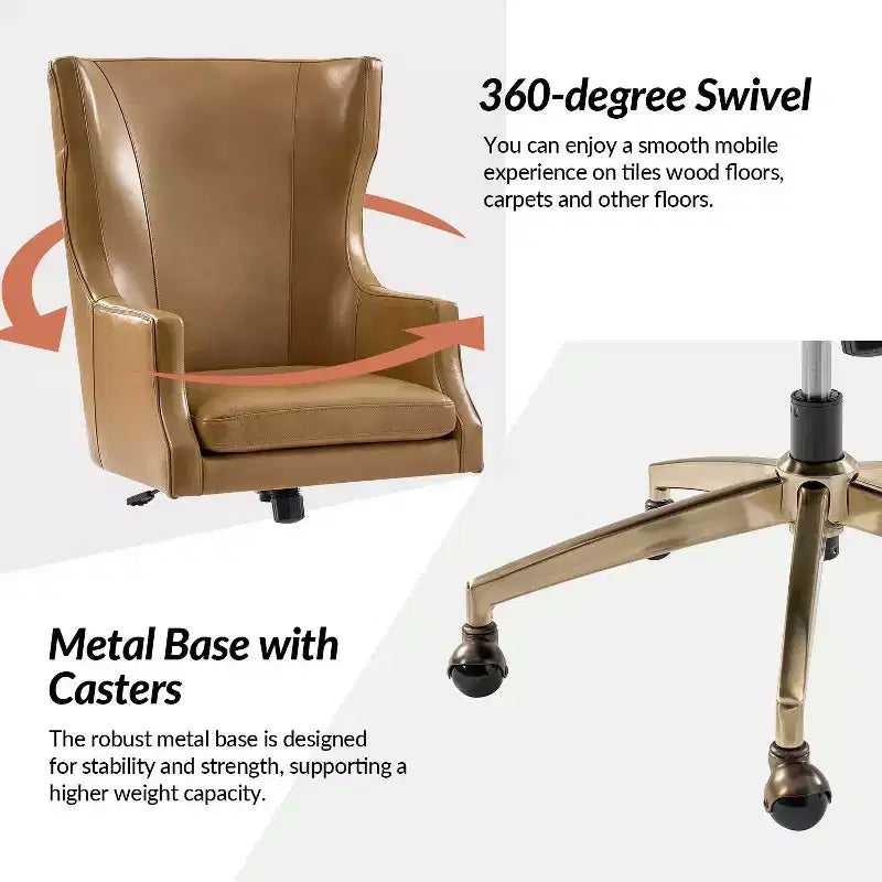 Chaise de bureau Gonzalo en cuir véritable avec dossier haut|ARTFUL LIVING DESIGNS