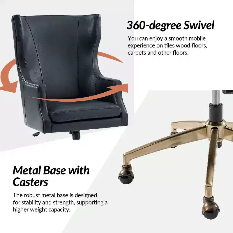 Chaise de bureau Gonzalo en cuir véritable avec dossier haut|ARTFUL LIVING DESIGNS