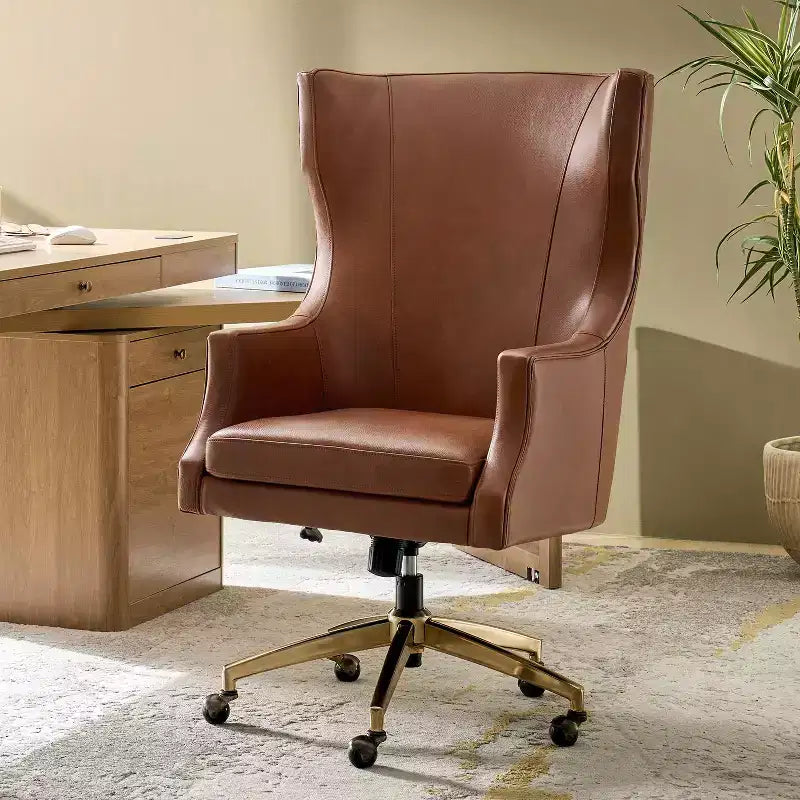 Chaise de bureau Gonzalo en cuir véritable avec dossier haut|ARTFUL LIVING DESIGNS