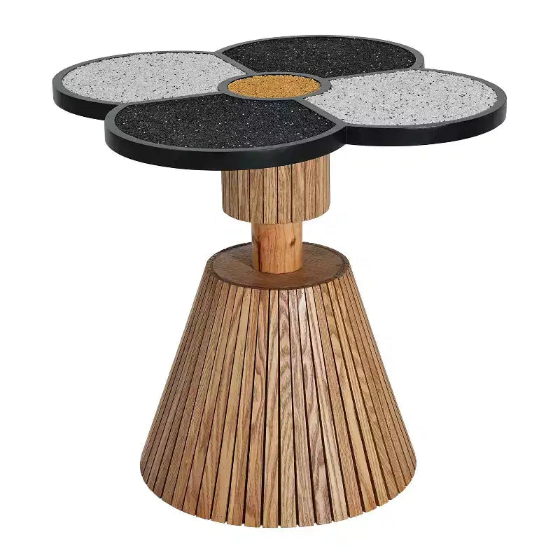 Table basse Okak Unique en forme de fleur avec tiroir de rangement caché, Table d'appoint en placage de bois pour salon, appartement