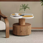 Table basse Okak Unique en forme de fleur avec tiroir de rangement caché, Table d'appoint en placage de bois pour salon, appartement