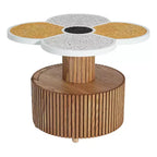 Table basse Okak Unique en forme de fleur avec tiroir de rangement caché, Table d'appoint en placage de bois pour salon, appartement