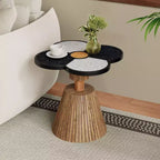 Okak Unique Fluted Flower-Shaped Coffee Table with Hidden Storage Drawer,Wooden Veneer Center Table for Living Room,Apartment