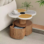 Table basse Okak Unique en forme de fleur avec tiroir de rangement caché, Table d'appoint en placage de bois pour salon, appartement
