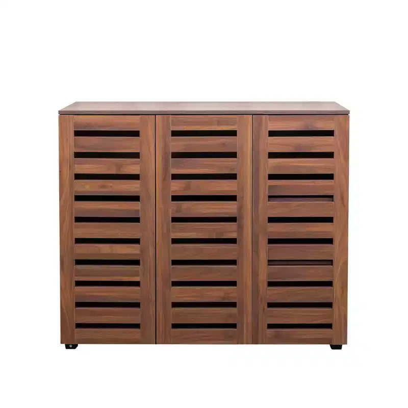 Meuble de rangement pour chaussures à 5 niveaux Homy Casa avec étagères réglables et portes à lattes pour entrée, noyer