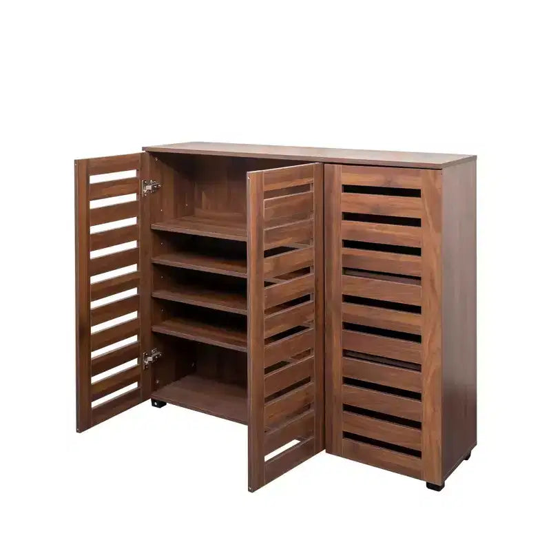 Meuble de rangement pour chaussures à 5 niveaux Homy Casa avec étagères réglables et portes à lattes pour entrée, noyer