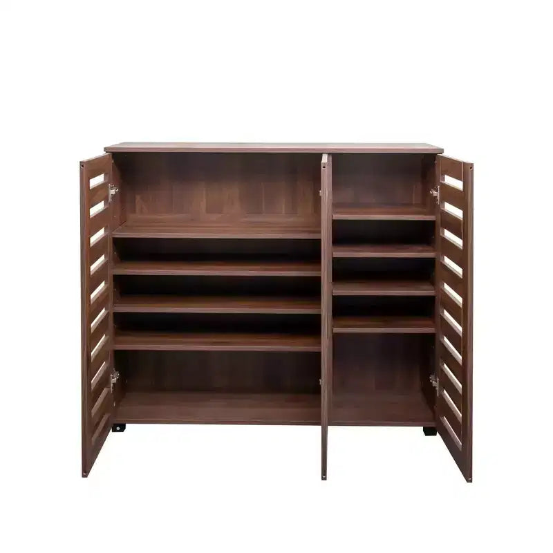 Meuble de rangement pour chaussures à 5 niveaux Homy Casa avec étagères réglables et portes à lattes pour entrée, noyer