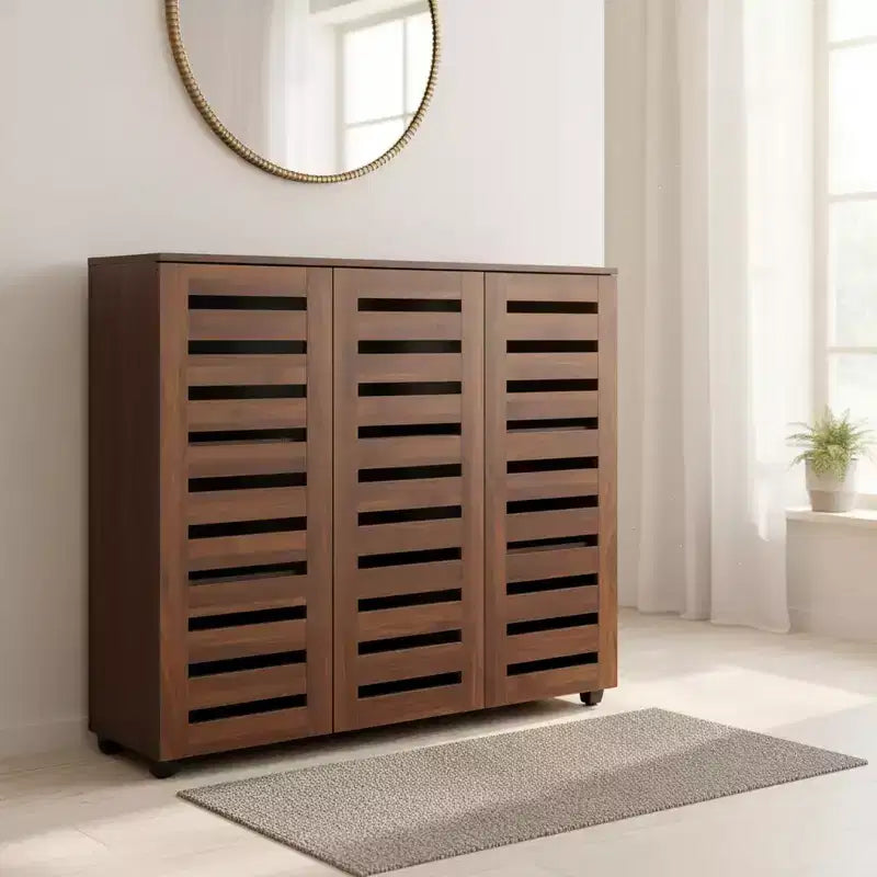 Meuble de rangement pour chaussures à 5 niveaux Homy Casa avec étagères réglables et portes à lattes pour entrée, noyer