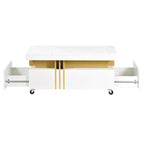 Table basse rectangulaire moderne en faux marbre avec tiroirs de rangement et roulettes, Table basse de salon - Panipeachy