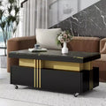 Modern Faux Marble Rectangle Coffee Table with Storage Drawers and Caster Wheels, Cocktail Center Table for Living Room - Panipeachy