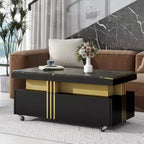 Modern Faux Marble Rectangle Coffee Table with Storage Drawers and Caster Wheels, Cocktail Center Table for Living Room - Panipeachy
