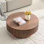 31.49 Table Basse Ronde Cannelée avec Rangement Caché, Table Basse Piédestal Moderne pour Salon, Appartement - Panipeachy