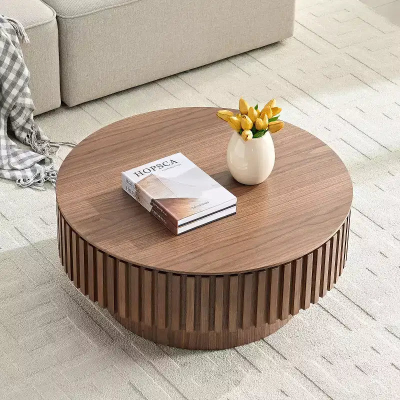 31.49 Table Basse Ronde Cannelée avec Rangement Caché, Table Basse Piédestal Moderne pour Salon, Appartement - Panipeachy