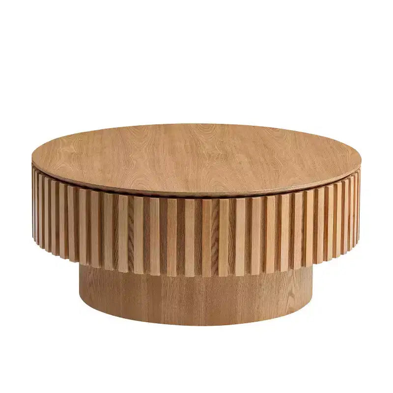 31.49 Table Basse Ronde Cannelée avec Rangement Caché, Table Basse Piédestal Moderne pour Salon, Appartement - Panipeachy