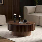 31.49 Table Basse Ronde Cannelée avec Rangement Caché, Table Basse Piédestal Moderne pour Salon, Appartement - Panipeachy